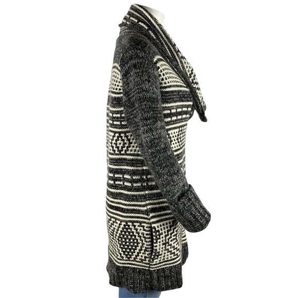 INTERMIX  Wool Blend Black & White Tribal Print Open Front Cardigan P/S - Picture 4 of 10